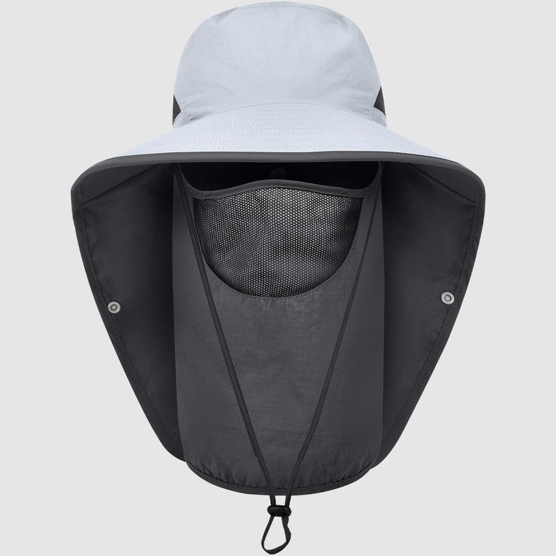 Womens Sun Hat Wide Brim UPF50+ Outdoor Sun Protection Ladies Fishing Hat with Neck Flap Detachable Face Cover (US, Alpha, One Size, Light Grey)