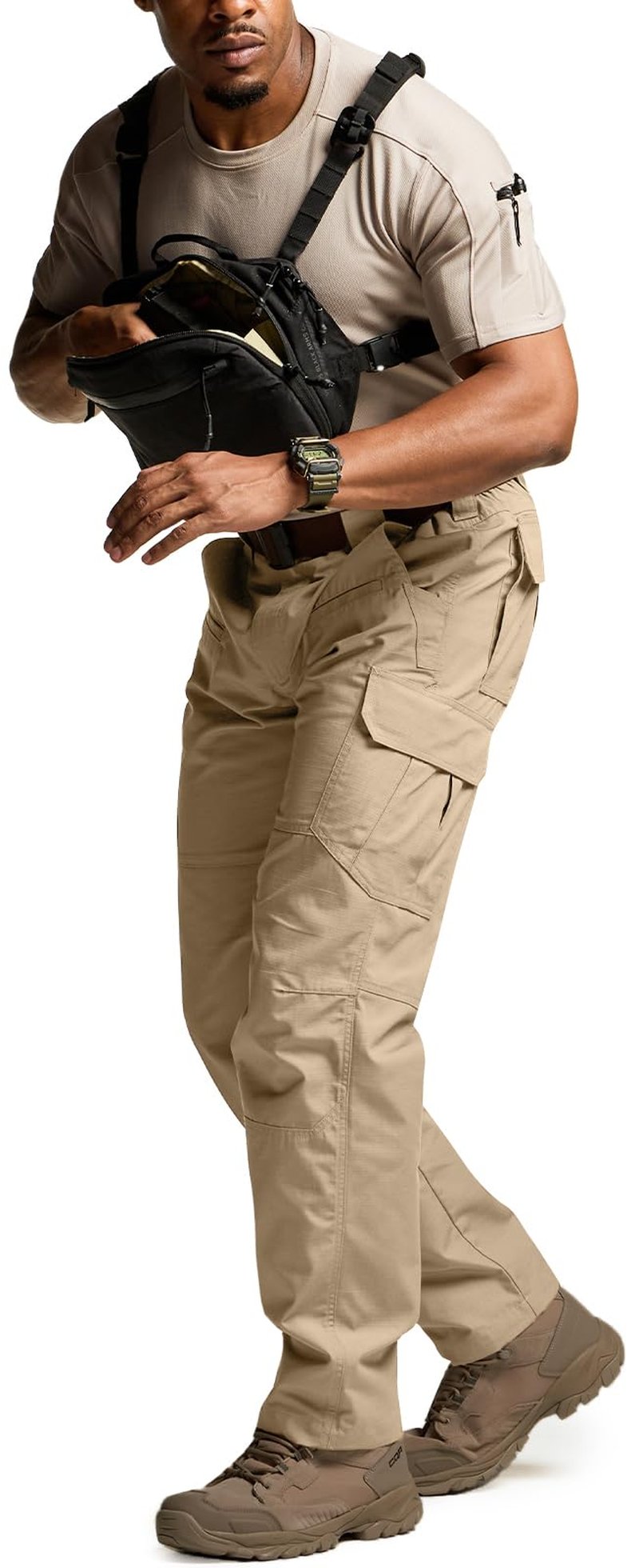 CQR Men's Tactical Pants, Water Resistant Ripstop Cargo Pants, Lightweight EDC Work Hiking Pants, Outdoor Apparel, Raider Khaki, 36W x 36L