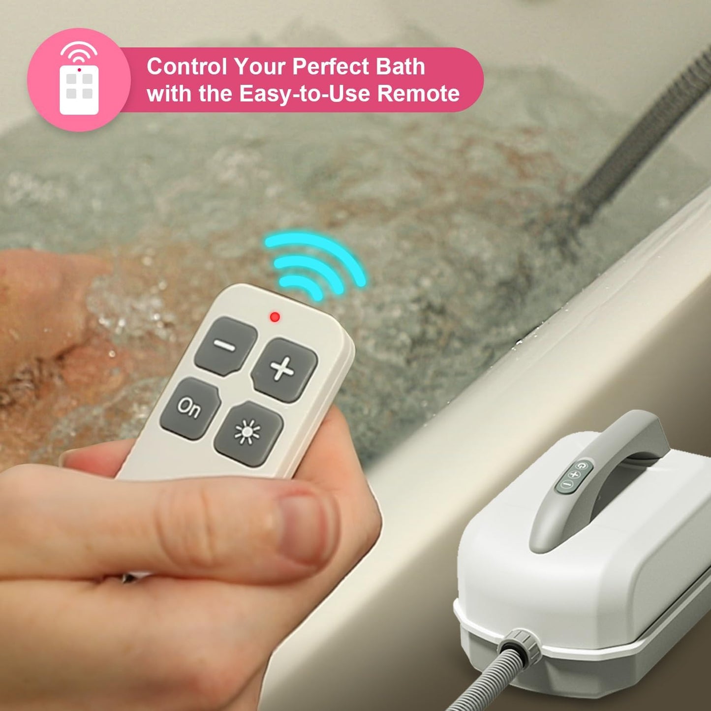 Flgocexs Bubble Bath Mat,Full Body Waterproof Spa Mat for Bathtub, 6-Speed Bubbles, Remote Control & Non-Slip Suction Cups for Home Relaxation Pink