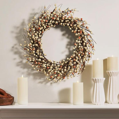 LampLust Grapevine Wreath for Front Door, 22 Inch, Cream Pip Berries, Farmhouse Wreath, Indoor Outdoor Year-Round Decor, Rustic Farmhouse Decor, Fall Wreaths for Front Door, Thanksgiving Décor
