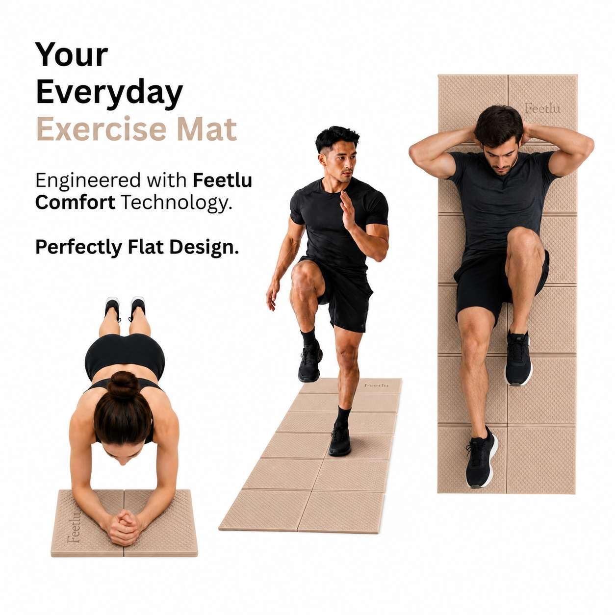 Feetlu Foldable Yoga Mat, 6mm Thick, 72L x 24W Inch, Lightweight, Anti-Slip, and Easy to Store – Perfect for Travel, Yoga, Pilates, Home Workouts, and Floor Exercises (Khaki)