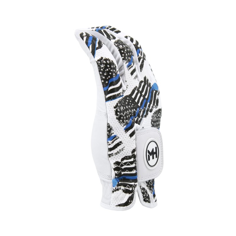MULLIGAN HOOLIGAN® Men's Golf Glove | Premium Cabretta Leather & Mesh, Breathable Moisture-Wicking Comfort, Unique Standout Design for Men & Women (USA Blue Line, Large, Worn On Right Hand)
