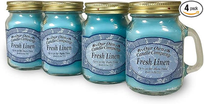 Our Own Candle Company Scented Mini Mason Jar Candle, 3.5 Ounce (Fresh Linen, 3.5 oz (4 Pack))