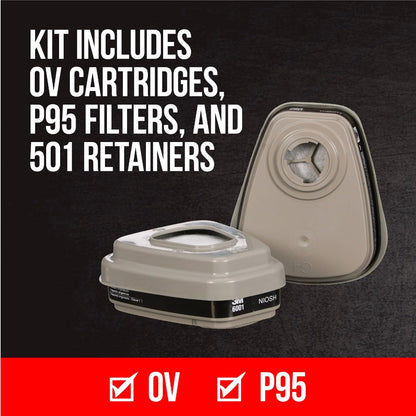 3M™ Paint Project Reusable Respirator 6211P1-DC, OV/P95, Medium, 1-Fcpc, 1-pr of 6001 Ctdgs, 2-pr 5P71 Fltrs, 1-pr of 501 Rtnrs