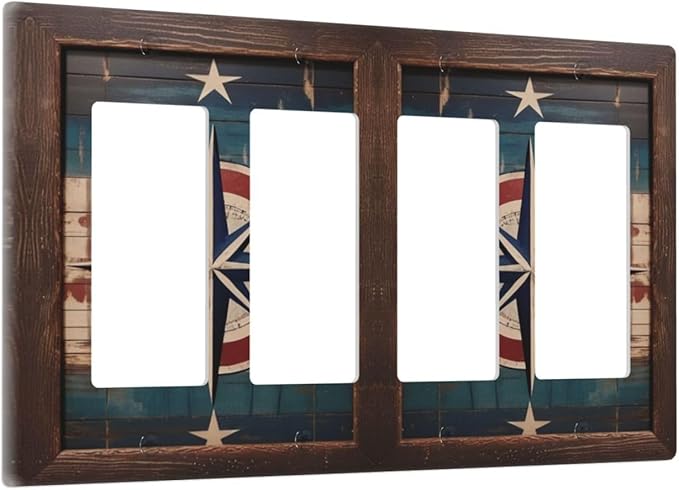 Decorative Art Light Switch Covers Nautical Rustic Star Emblem 4 Gang Rocker Decora Outlet Covers Electrical Faceplate GFCI Wall Plate for Home Decor