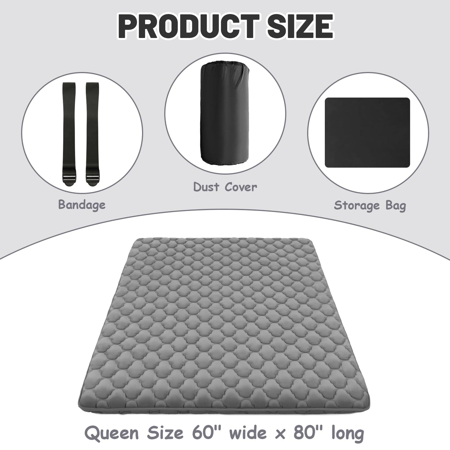 Japanese Futon Floor Mattress Queen Size 60"×80", Thicken 5-Layer Japanese Tatami Mat Floor Bed Foldable Roll Up Sleeping Pad, Ideal for Comfort and Support, Kids Floor Lounger Pillow Bed Sofa
