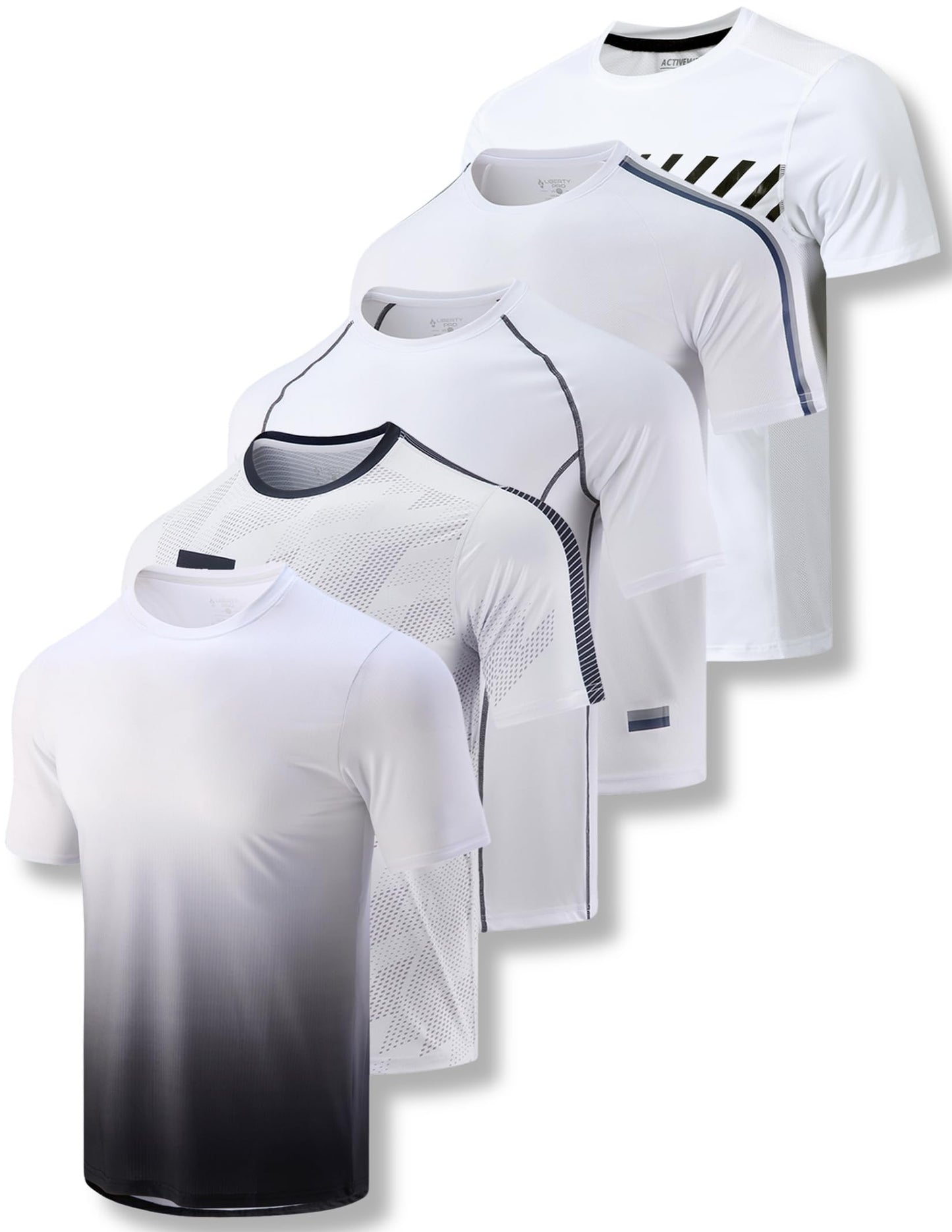 5 Pack Men’s Active Quick Dry Crew Neck T Shirts | Athletic Running Gym Workout Short Sleeve Tee Tops Bulk (Set 14, 5X-Large) White