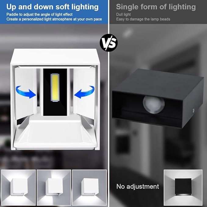 ledmo LED Up and Down Outdoor Wall Sconces White 6000K 20W High Power Aluminum Anti-Rust Exterior Light Fixture IP65 Waterproof Adjustable Light Beam 1800LM for House Home Patio Garage 1 Pack