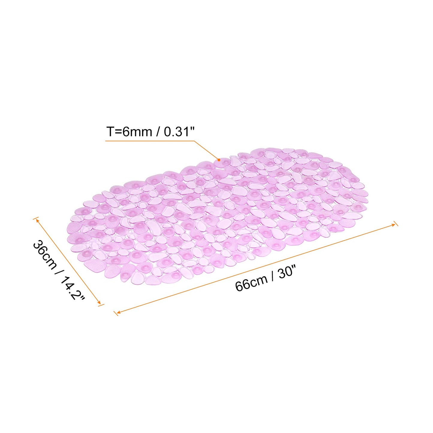 uxcell Bath Tub Shower Mat, 30" x 14.2" PVC Non-Slip Pebble Oval Mat with Drain Holes, Suction Cups for Bathroom Bathtub, Clear Purple