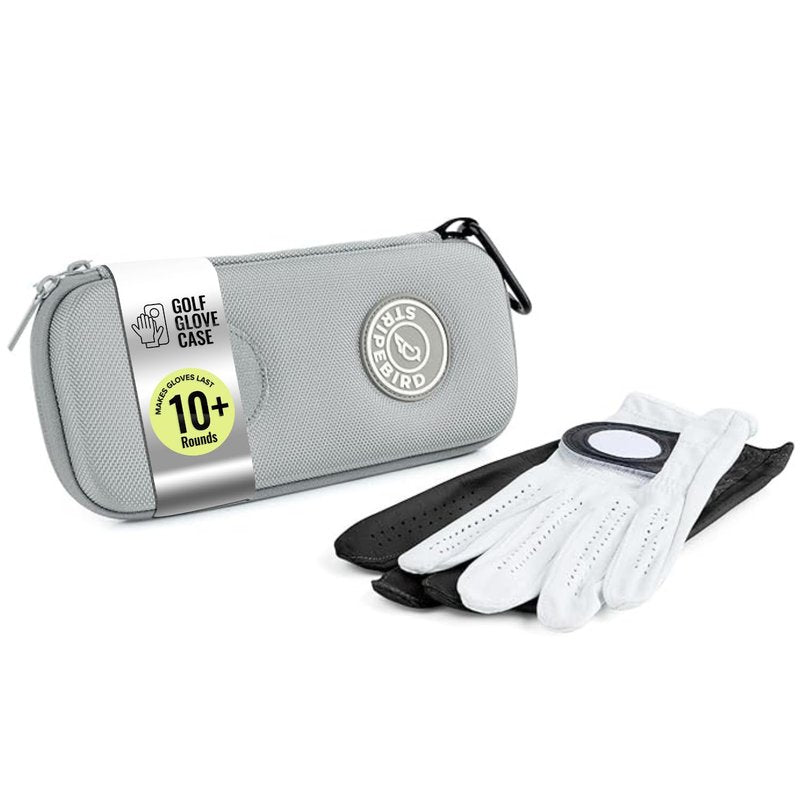 Stripebird - Golf Performance Gloves Holder Case (Cool Gray) - Protect and Keep Golf Gloves Dry - Moisture Free Storage Design - Includes Golf Bag Clip for Golfers