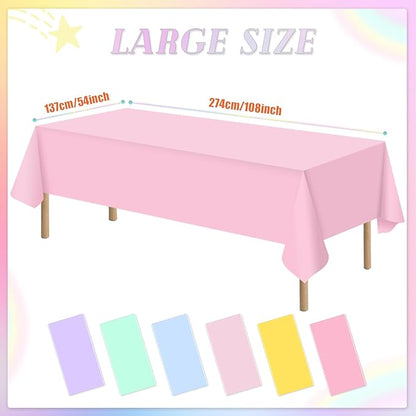 6 Packs Pastel Tablecloths Soft Color Disposable Plastic Table Cloth 54 x 108 Inch Waterproof Rectangle Table Covers for Ice Cream Party Baby Shower Wedding Baby Birthday Parties Decorations
