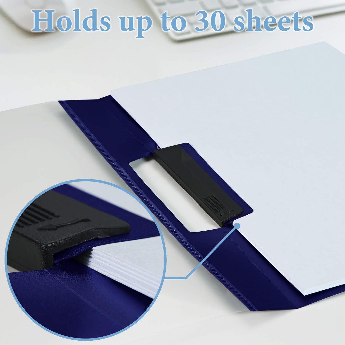 SIMPROFFICE 36 Pack Swing Clip Report Covers, Plastic Presentation Folders with Clip for Professional Use, Clear Front and Navy Blue Frosted Back, 9 x 11.4 Inches for Letter Size