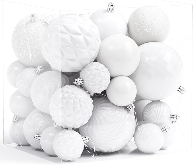 Annecy Christmas Tree Ornaments - 36 PCS Shatterproof Christmas Ball Ornaments Set for Holiday, Wreath & Party Decorations (Multi-Size, White)