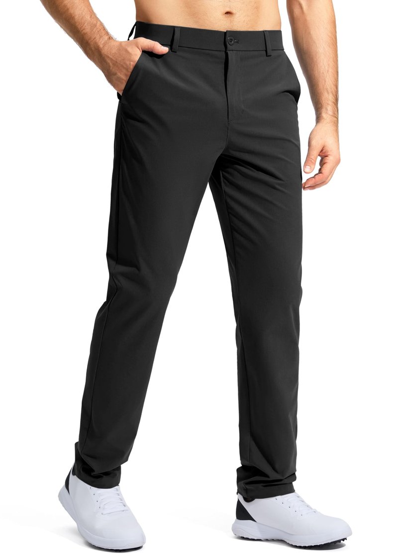 Pudolla Men's Golf Pants Work Dress Comfy Pants Casual Slacks Trousers with Pockets(Black 28Wx34L)