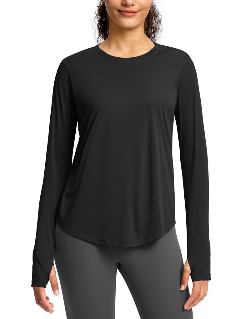 Soothfeel Women's Long Sleeve Workout Tops Running Hiking Athletic Shirts Active T-Shirts Wicking Quick Dry Soft Lightweight Black M