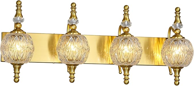 Modern Crystal Bathroom Vanity Lights Fixtures Over Mirror Gold Vintage 4-Lights 28 Inch Bathroom Light Fixtures Glass Crystal Vanity Lights
