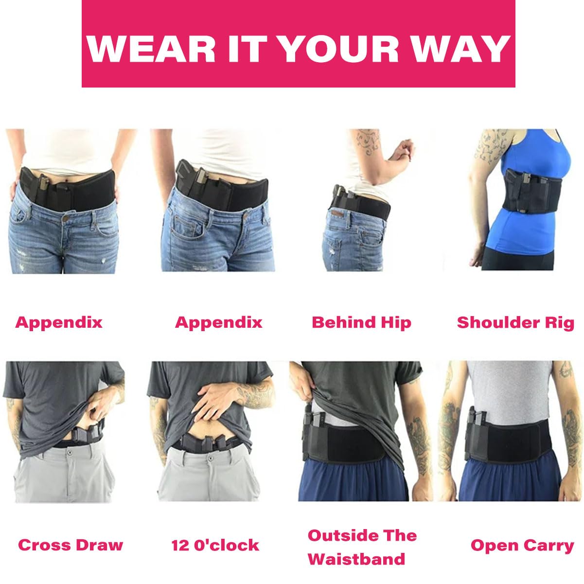 Belly Band Holster for Men & Women, Concealed Carry Gun Holster, Ambidextrous Design, Fits Glock 19 17 42 43 43x, Taurus, Ruger LCP, S&W M&P Shield for Most Handguns
