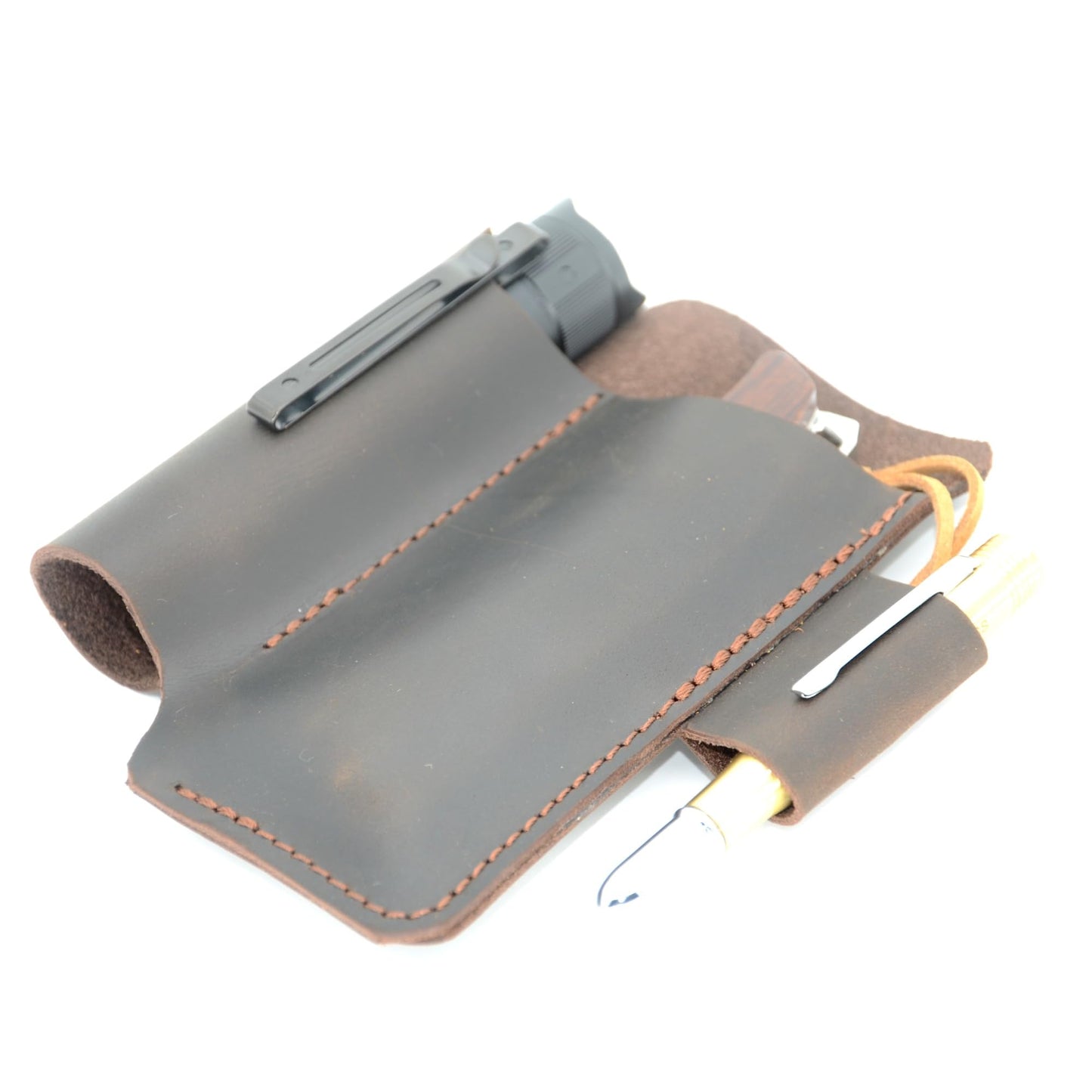 YIYUS Genuine Leather Multitool Sheath Organizer, Leather EDC Pouch for Men, Belt Holder Mini Leather Pocket, Flashlight Holder, Pen Holder, Sheath Holster Darkbrown
