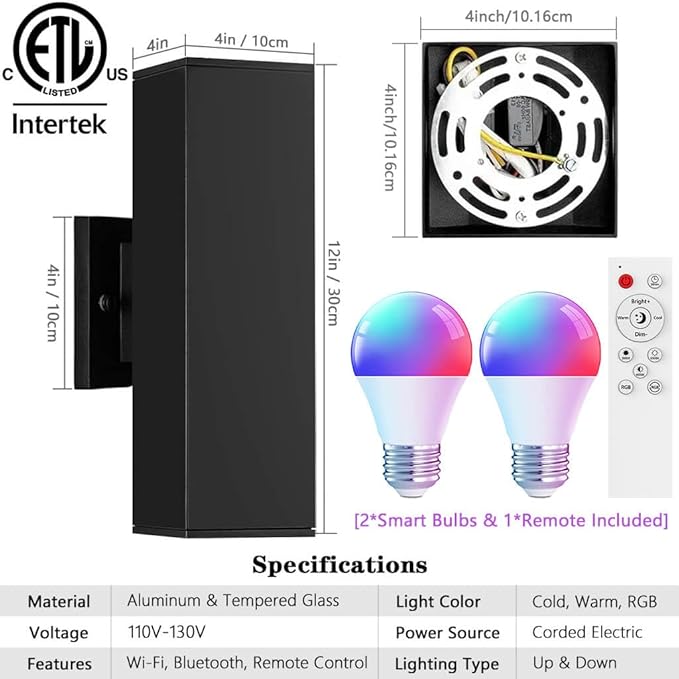 KIZON Smart Outdoor Wall Lights RGBCW Color Changing, Modern Dusk to Dawn Outdoor Sconce Lights Up and Down Lighting, Exterior Light Fixture for House Porch Garage, Works with Alexa, ETL Listed