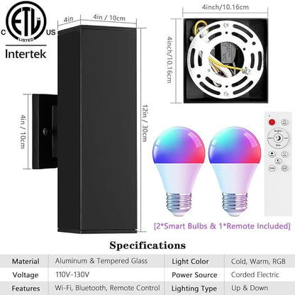 KIZON Smart Outdoor Wall Lights RGBCW Color Changing, Modern Dusk to Dawn Outdoor Sconce Lights Up and Down Lighting, Exterior Light Fixture for House Porch Garage, Works with Alexa, ETL Listed