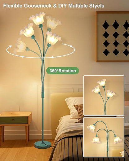 Lightdot Vintage Flower Floor Lamp for Living Room Modern Standing Lamp with DIY Flexible Branch Pole Spring Green Cute Corner Floor Lamps for Kids/Girls' Bedroom