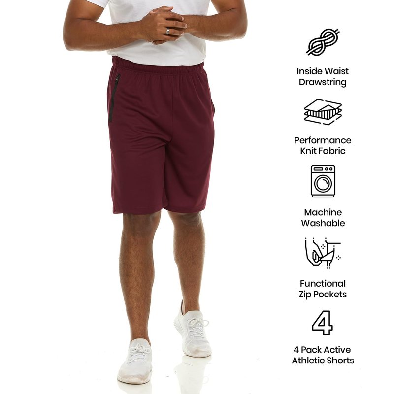 Essential Elements Athletic Shorts for Men - 4 Pack Men's Activewear Quick Dry Basketball Shorts - Workout, Gym, Running (Set H, Large)