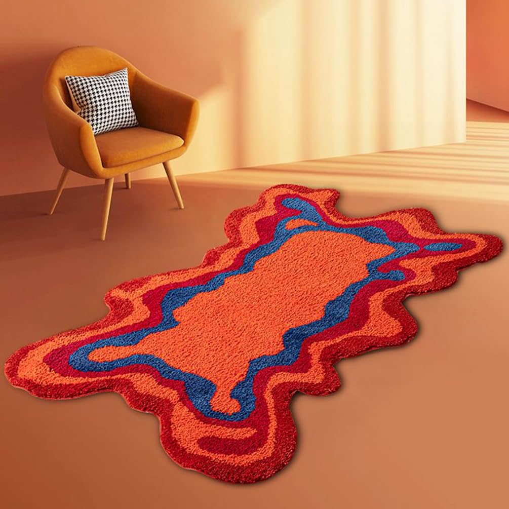 LIKETN Modern Irregular Shaped Bath Rugs for Bathroom,Soft Non-Slip Absorbent Shower Floor Mats Funny Aesthetic Decor Throw Carpet Illusion Wave Pattern Area Rug for Bedroom,Living Room 28" x 47"