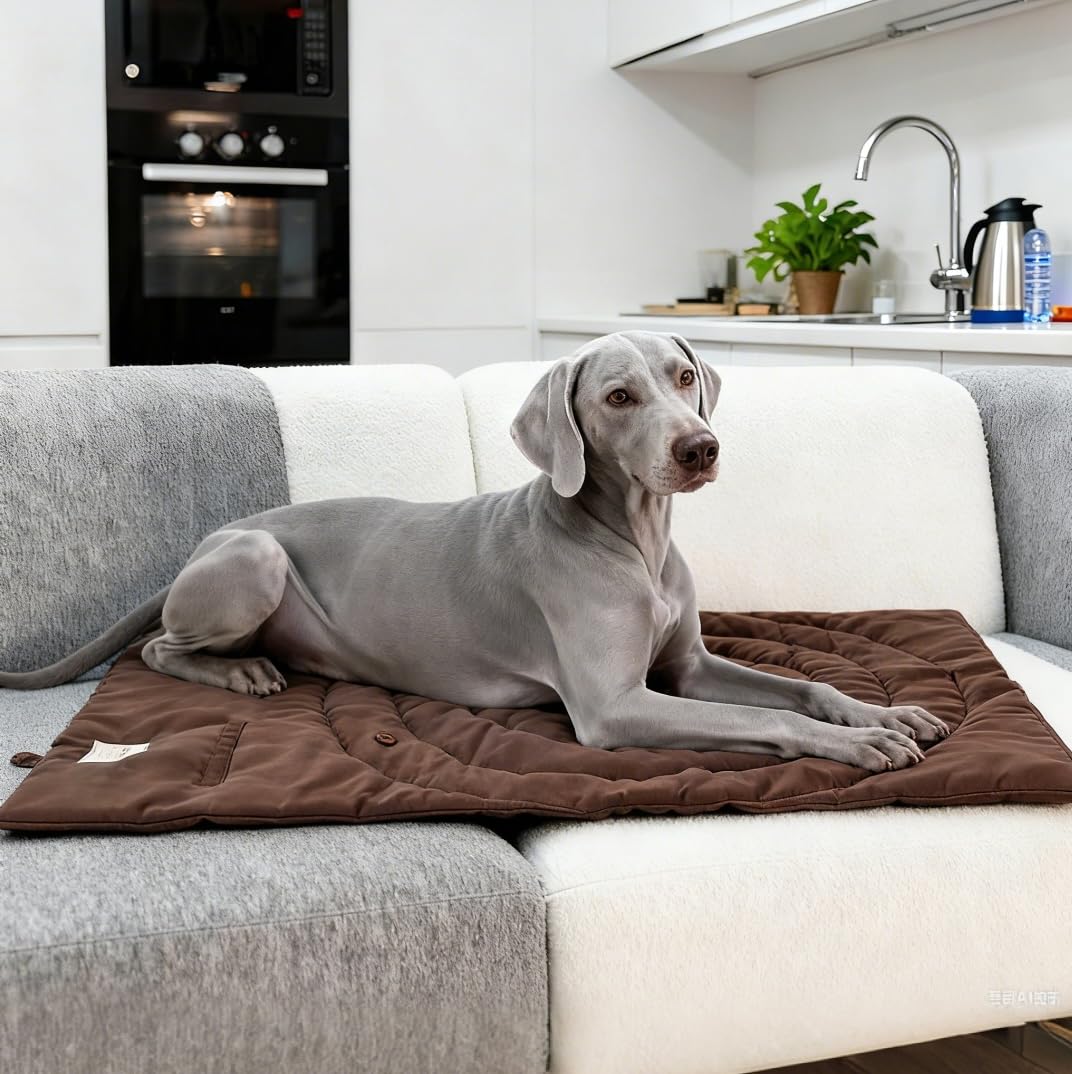 Travel Dog Bed | Camping Dog Bed | 37.4"x25.6" Waterproof Outdoor Dog Mat | Portable Place Mat for Dogs with Handle | Machine Washable | Easy Clean for Outdoor Adventures (Brown, Medium)