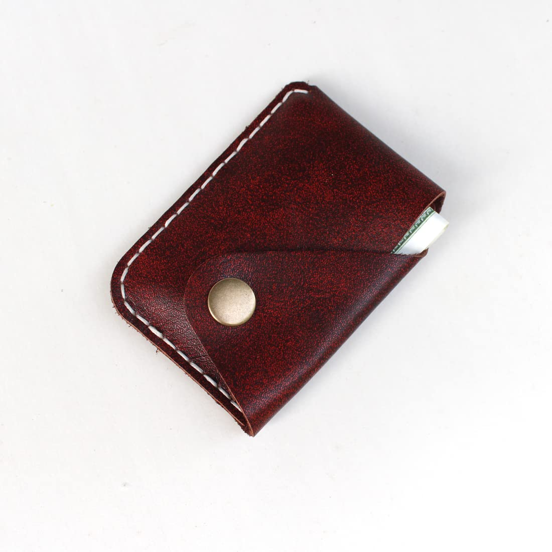 YAN TA HANDMADE Leather Card Case Wallet with Money Clip Minimalist Simple Thin and Large Capacity Front Pocket Card Holder (maroon)