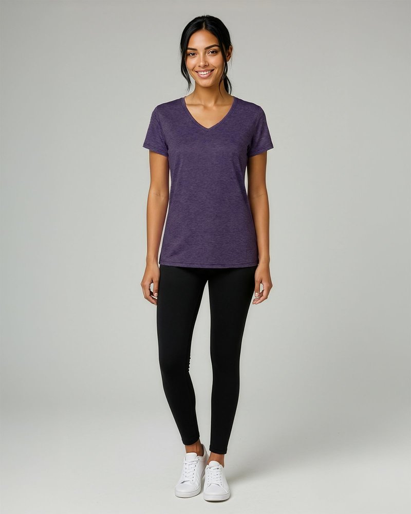 Real Essentials 5 Pack: Women's Dry-Fit Short Sleeve V Neck T Shirt Workout Fitness Yoga Top Tee, Set 14, XS