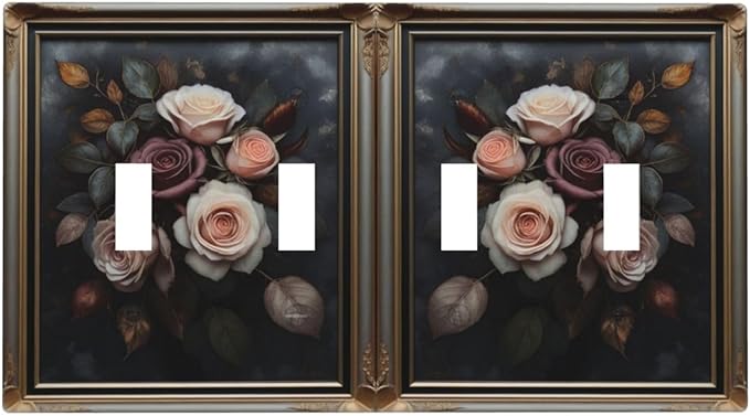 Decorative Art Light Switch Covers Elegant Rose Bouquet Art Quad Toggle 4 Gang Wall Plate Switch plate Electrical Faceplate for Home Decor