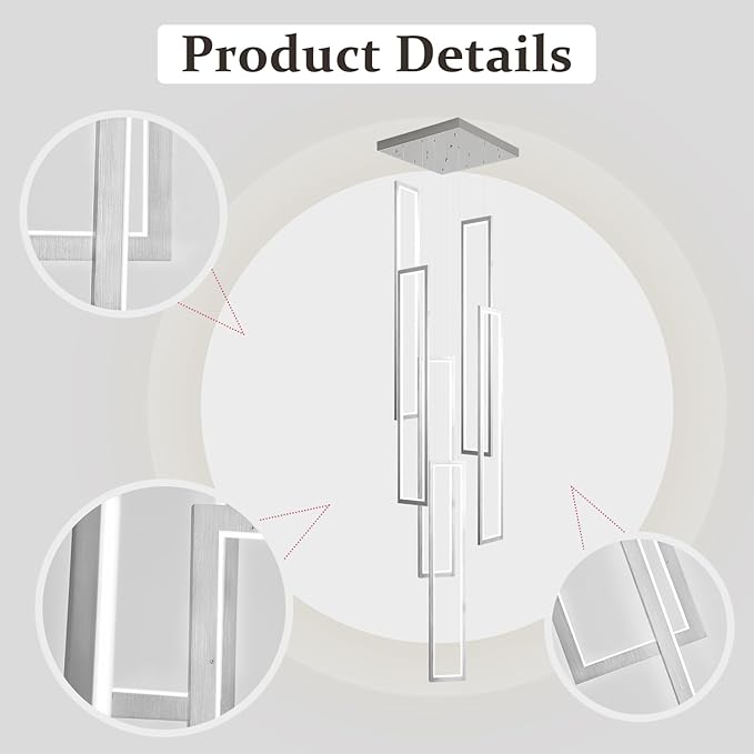 Flashing God Modern Chandelier,6 Ring Led Foyer Chandeliers,Larger High Ceiling Chandelier for Living Room,Rectangle Chandeliers for Entryway Staircase LED Dimming 2700k-6000k