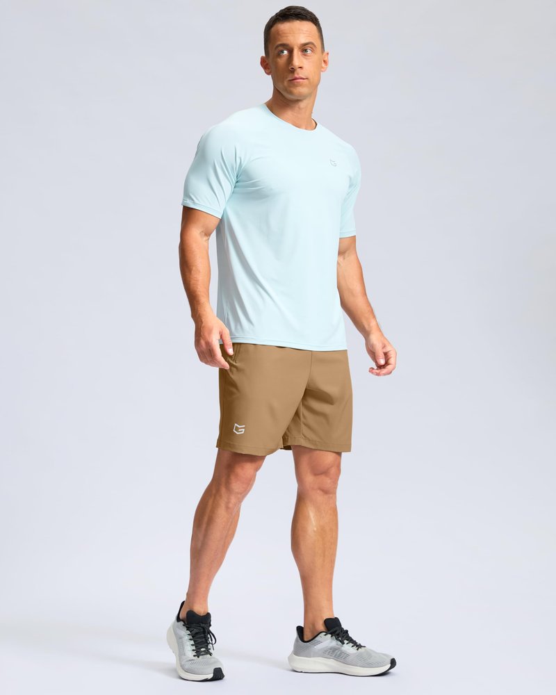 G Gradual Men's Athletic Running Shorts with Zipper Pockets Quick Dry 7"/ 5"/ 9" Workout Gym Shorts for Basketball Hiking(Dark Khaki,7L)