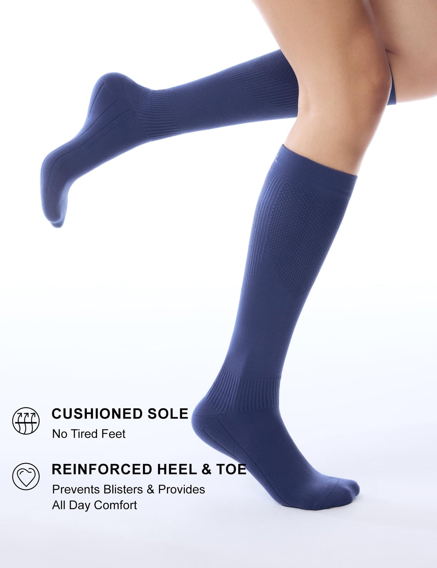 FITRELL 3 Pairs Compression Socks for Women and Men 20-30mmHg- Muscle Support Socks for Travel, Running, Nurse, Knee High, Black+Light Blue+Dark Blue L/XL