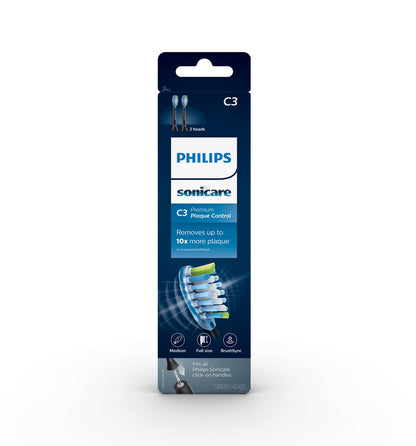 Philips Sonicare Genuine C3 Premium Plaque Control Toothbrush Heads, One Year Supply, 2 Brush Heads, Black, HX9044/95