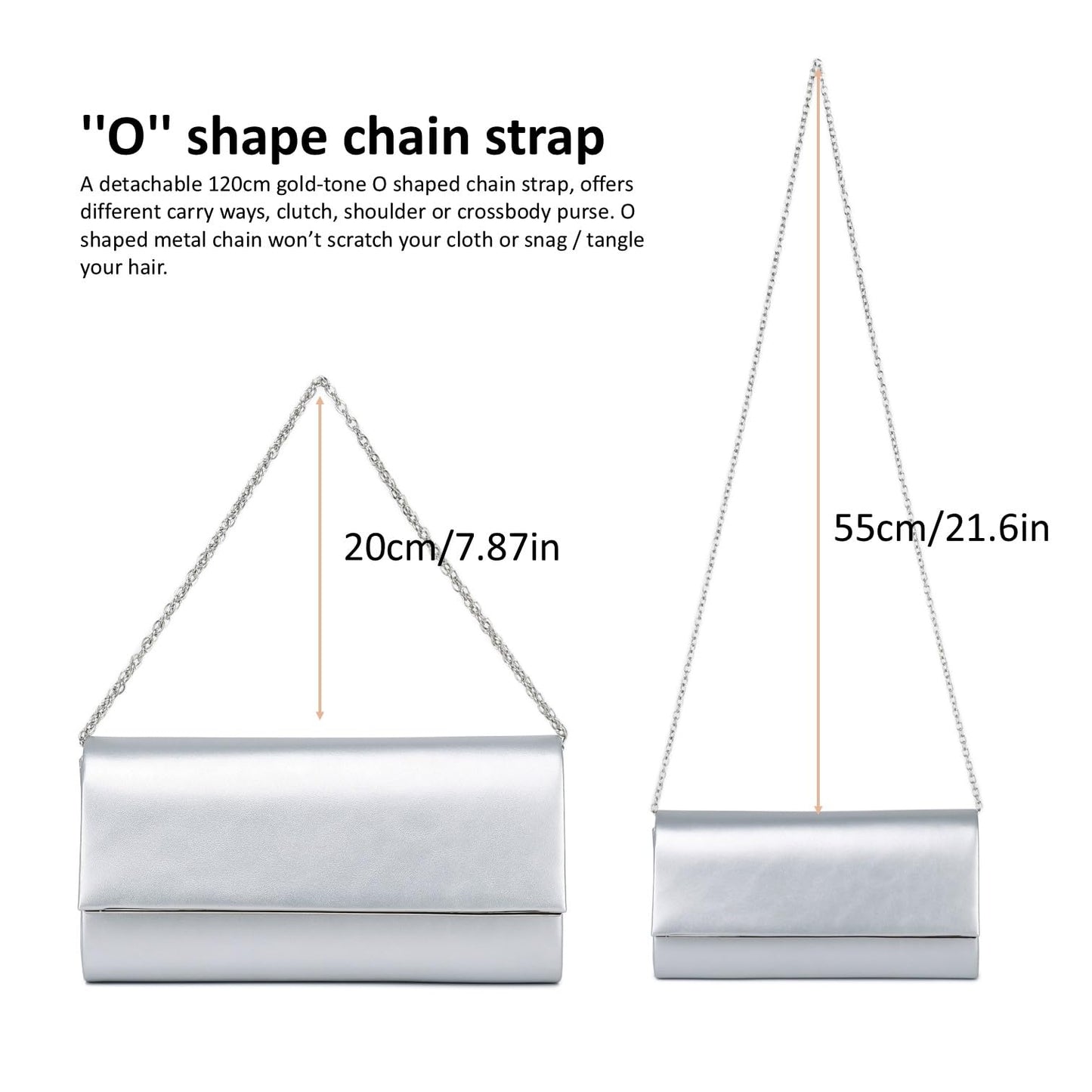 DETARA Women Evening Bag Vegan Leather Clutch Purse Shoulder Crossbody Envelope Bag for Party Wedding Prom Bridal (Silver 1818)