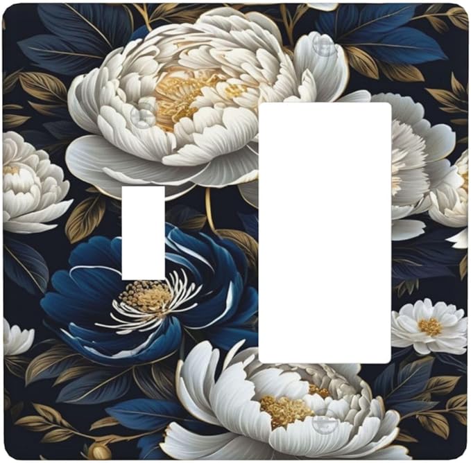 Floral Pattern, Botanical Art, Peonies, Blooming Flowers,Blue And White Flowers, Gold Accents