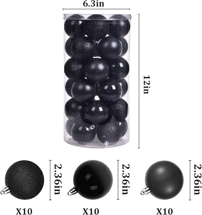30pcs Christmas Ball Ornaments, 2.36" Shatterproof Tree Decorations, Perfect Hanging Ball for Indoor/Outdoor Holiday Christmas Party Decor (Black)