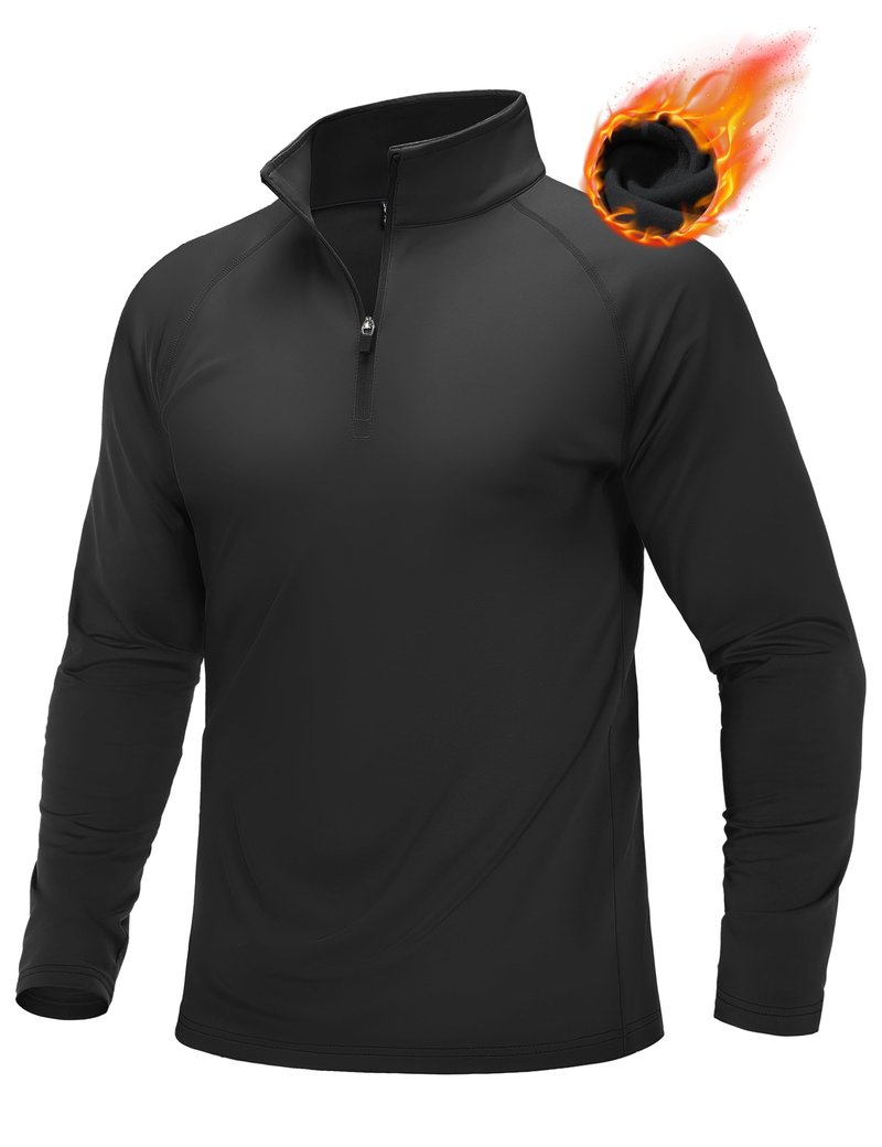 MAGCOMSEN Men's Quarter Zip Sweatshirt Thermal Lightweight Long Sleeve Fleece Lined Sweatshirts Golf Half Zip Pullover Black,L