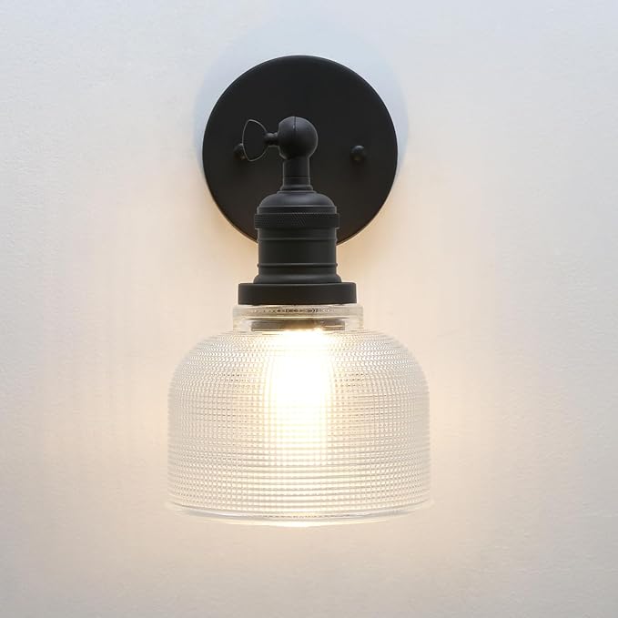 Pathson Vintage Wall Sconce Lamp with Clear Glass, Adjustable Hardwired Wall Vanity Light for Bathroom Living Room Farmhouse Bedside Lighting