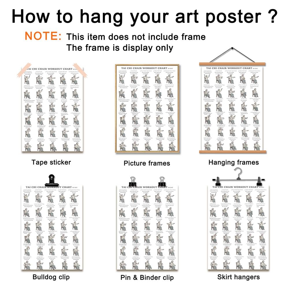 Tai Chi Chair Workout Chart Poster Print Seated Exercises for Beginners and Seniors Canvas Wall Art Home Gym Living Room Decor 12x18 Inch Unframed A