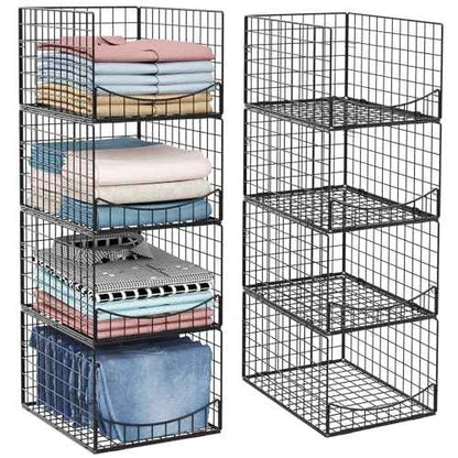 JKsmart 4-Tier Stackable Closet Organizers and Clothes Storage Shelves - Clothes Storage Bins for Jeans, Pants, and Sweaters - Wardrobe Cupboard Organizer for Closet Organization-Black