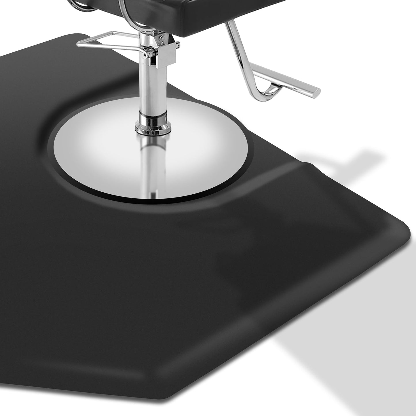 Saloniture 5 ft. x 4 ft. Salon & Barber Shop Chair Anti-Fatigue Mat - Black Hexagon - 1 in. Thick