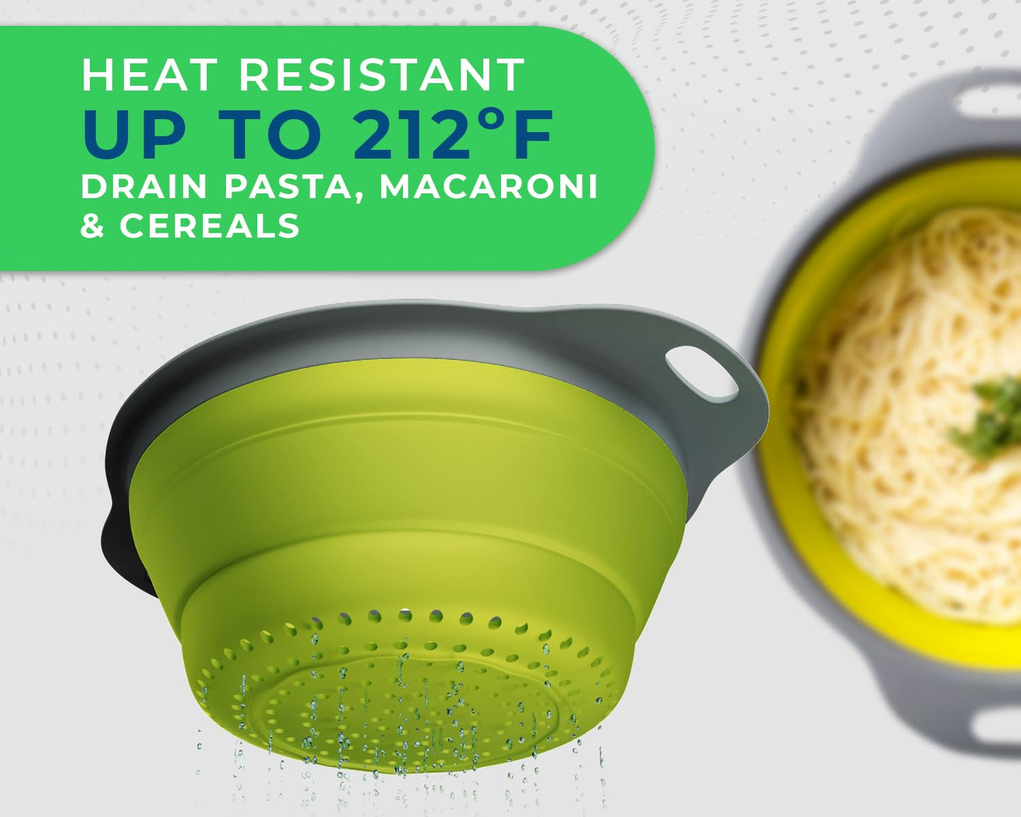 Ultimate Kitchen Strainers Set of 2 - Collapsible Silicone Colanders For Easy Storage by Comfify - Use with Pasta & Veggies or as a Fruit or Berry Bowl with Strainer - Irreplaceable for Campers - Blue