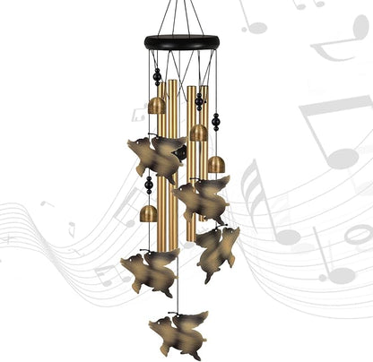 Bronze Flying Pigs Wind Chimes Decor, Portable Mobile Wind Catcher, Sympathy Wind Bells, Memorial Gifts for Mom, Housewarming, Blessing Windchime(Outside/Indoor/Home/Room/Porch/Yard/Garden Decorate)
