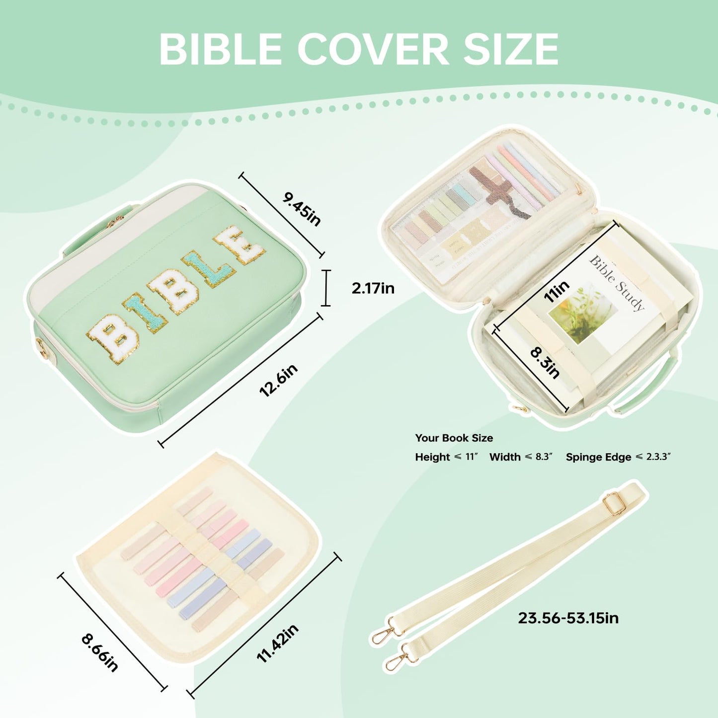 Siwara Bible Cover Case for Women - Large Bible Bag with Bible Study Supplies - Leather Western Bible Cover Carrying Tote Bags - Green