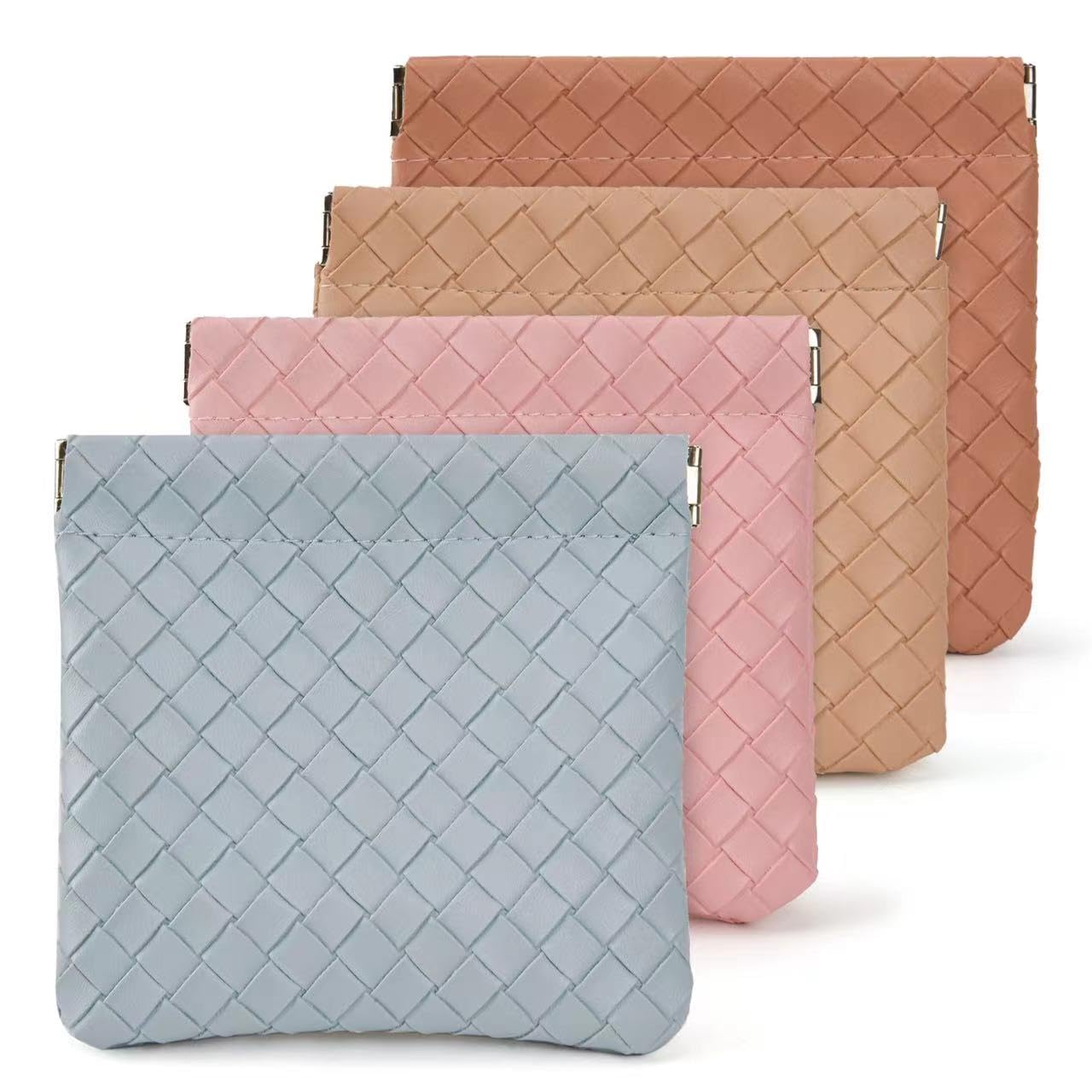 4PCS Small Makeup Bag for Purse，Waterproof Leather Portable Mini Makeup Bag,Snap Closure Organizer Pouch for Coin Cards Jewelry Lipstick Cosmetic Accessories，Small Travel Kit Storage Pouch
