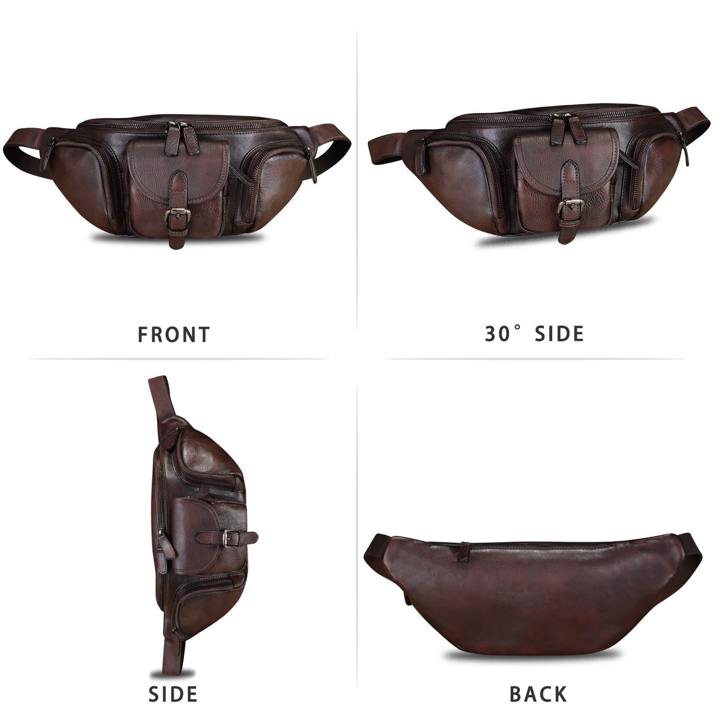 Genuine Leather Fanny Pack for Men and Women Real Leather Sling Bag Crossbody Bag Fashion Waist Bag Chest Purse (Coffee)