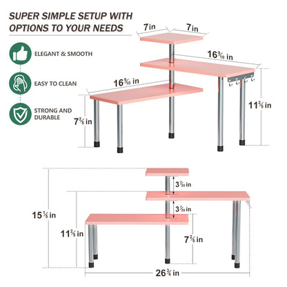 ZHWS Kitchen Countertop Organizer Spice Rack for Salt, Bathroom Counter Organizer Over Sink for Makeup, Skincare, Adjustable 3-Tier Corner Counter Shelf with 4 Hooks for Coffee Bar Dresser Table