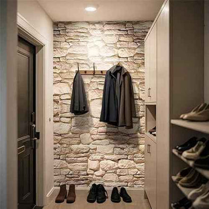 Stone Wallpaper Peel and Stick 17.3" x 118.1" - Waterproof Removable Realistic 3D-Look Faux Stone Peel and Stick Wallpaper for Fireplace, Living Room, Bedroom, Home D?cor